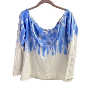 VENUS Ladies Long Sleeve Sweatshirt Off Shoulder Scoop Nexk Blue White SZ Large